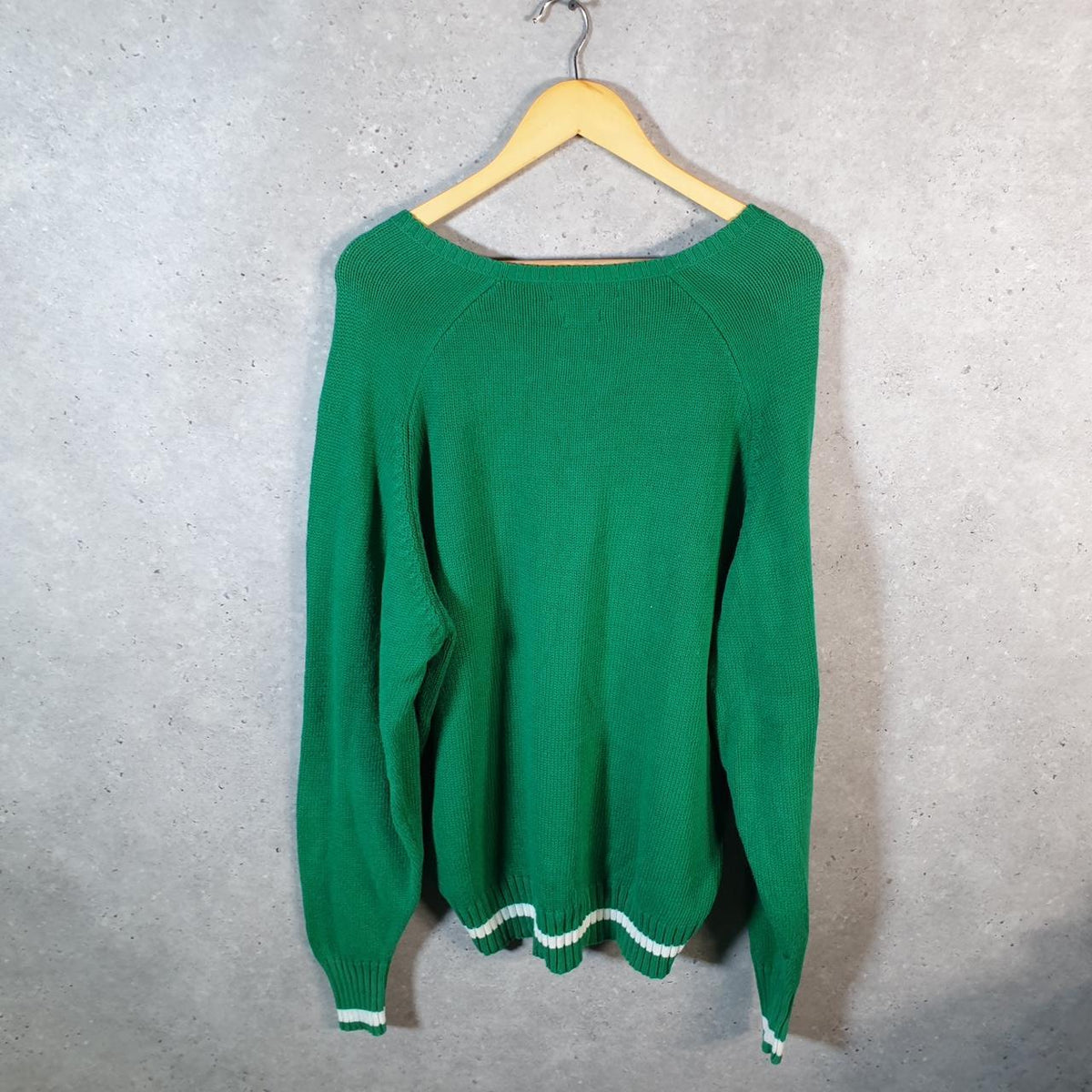 Vintage Ralph Lauren Polo Knit Sweatshirt Men’s Large Green Cotton Pullover Pony