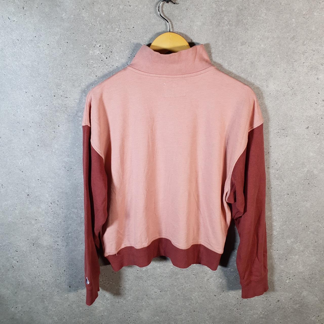 Vintage Champion 1/4 Zip Sweatshirt Womens M Pink USA Pullover Spellout Logo