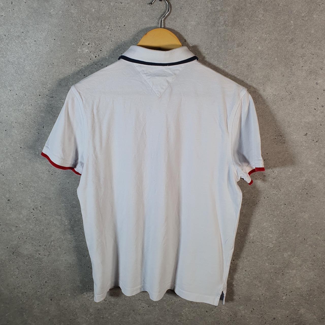 Vintage Tommy Hilfiger Spellout Polo Shirt Men’s Medium White Custom Fit Embroidered Logo