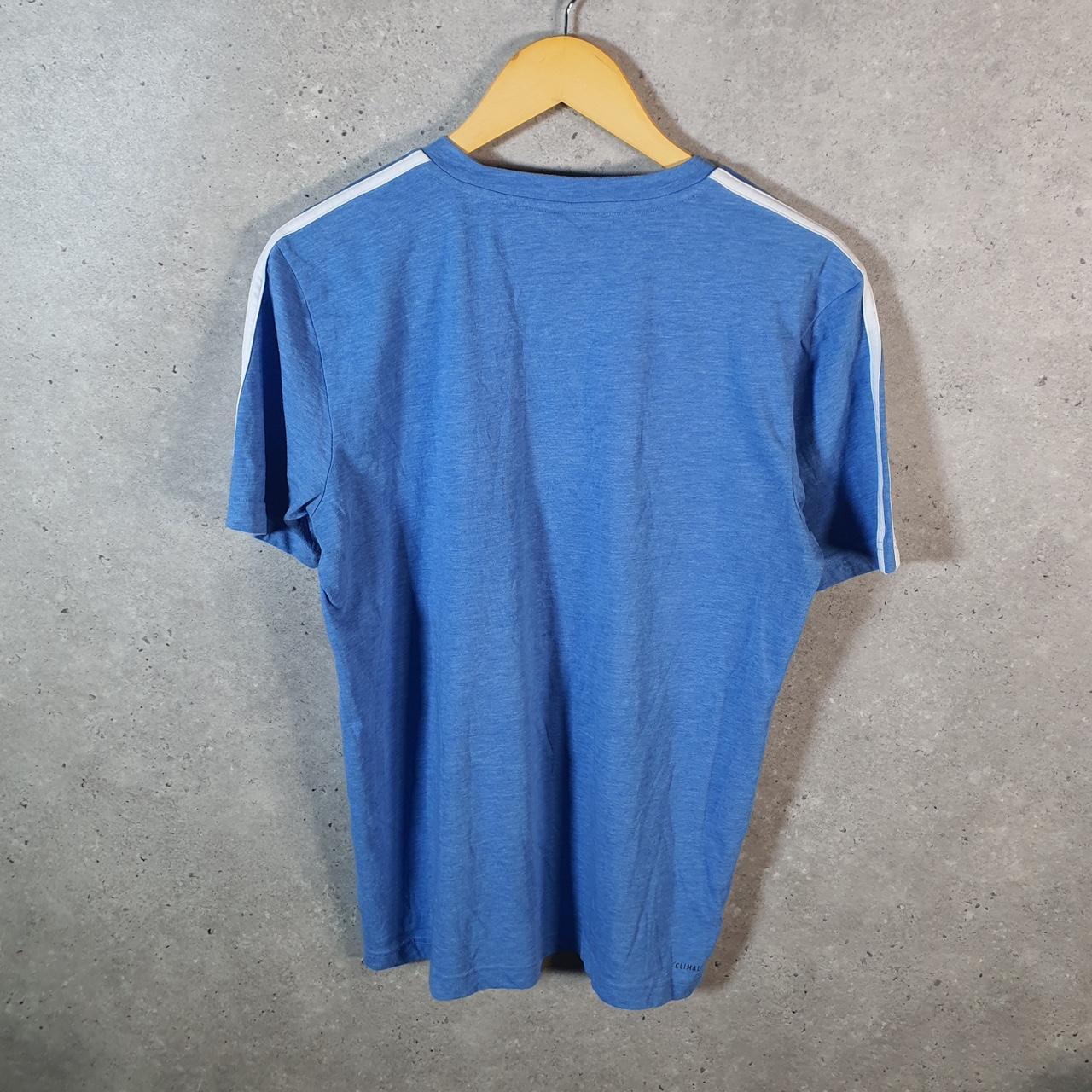 Vintage Adidas ClimaLite T Shirt Men’s Medium Blue Three Stripes Logo Athletic