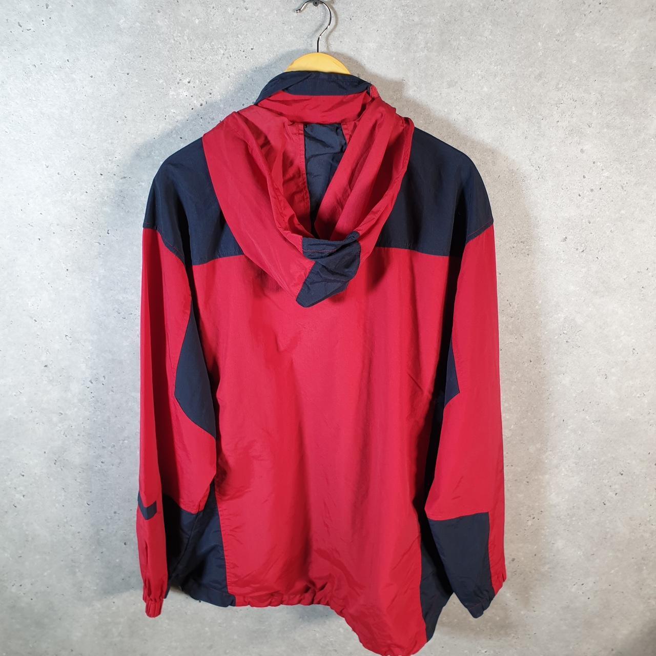 Vintage Chaps Ralph Lauren Windbreaker Track Jacket Mens Large Red Logo 1/4 Zip Hooded
