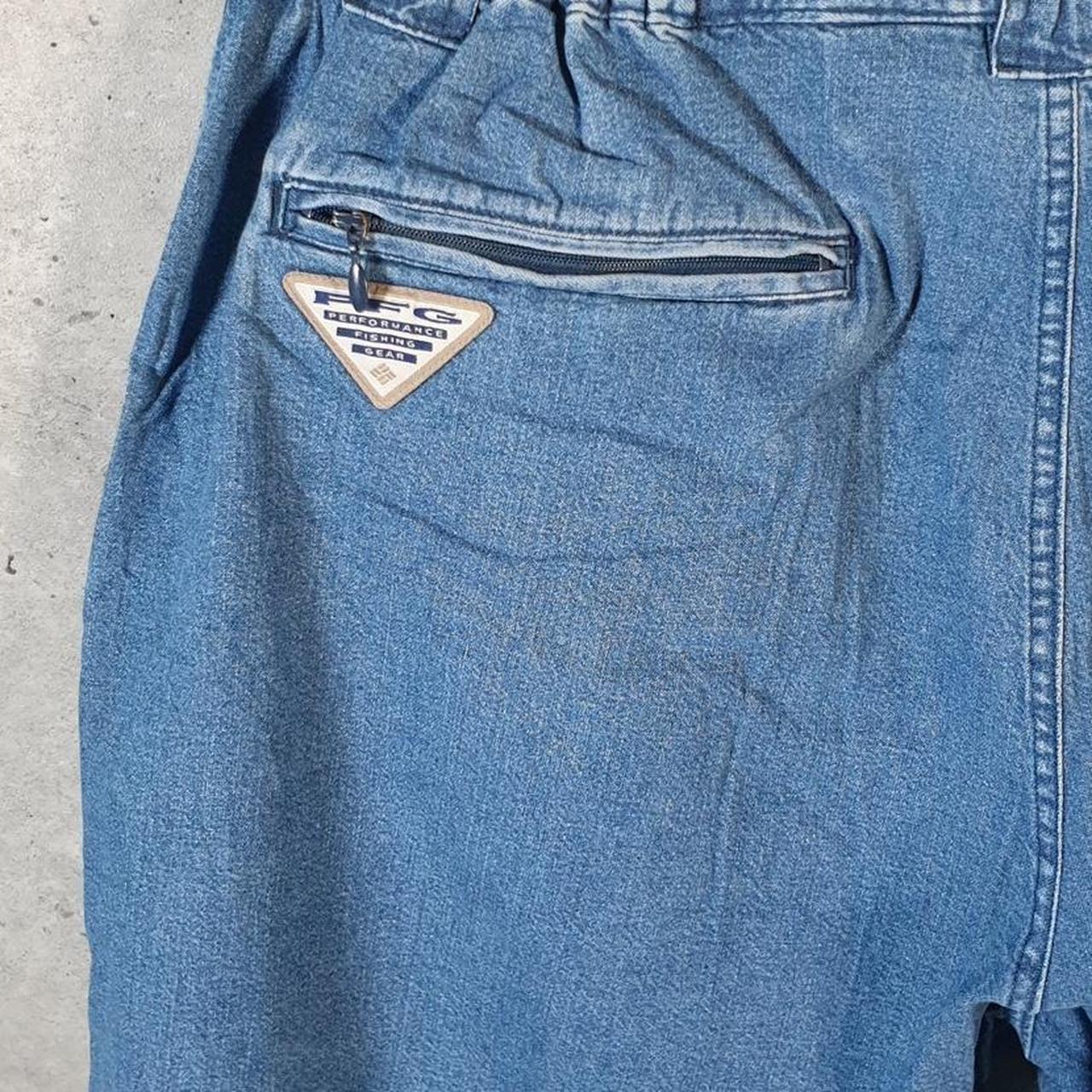 Vintage Columbia Baggy Shorts Jorts Cargo Womens XL PFG Blue Denim Relaxed Fit Cargo