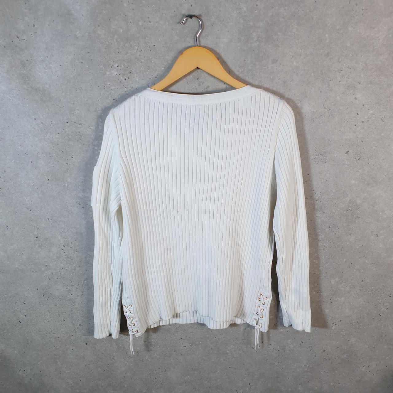 Vintage Ralph Lauren Polo Cable Knit Sweatshirt Womens Medium White Pony