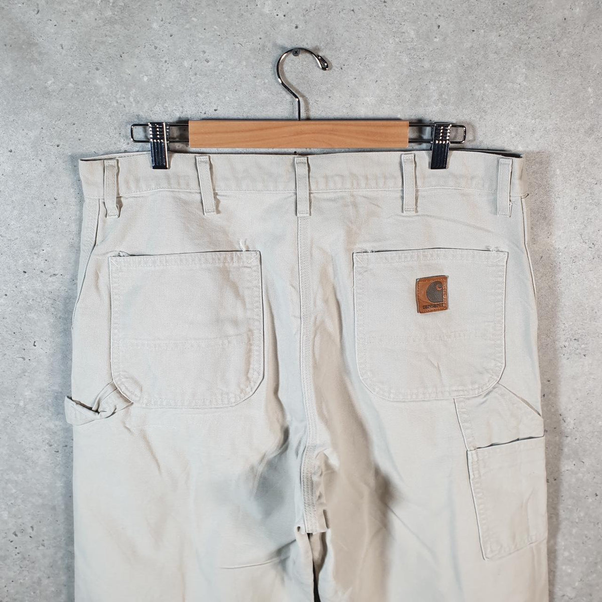 Vintage Carhartt Carpenter Trousers Mens W36 L34 Beige Dungaree Fit Workwear USA Big Fish Vintage
