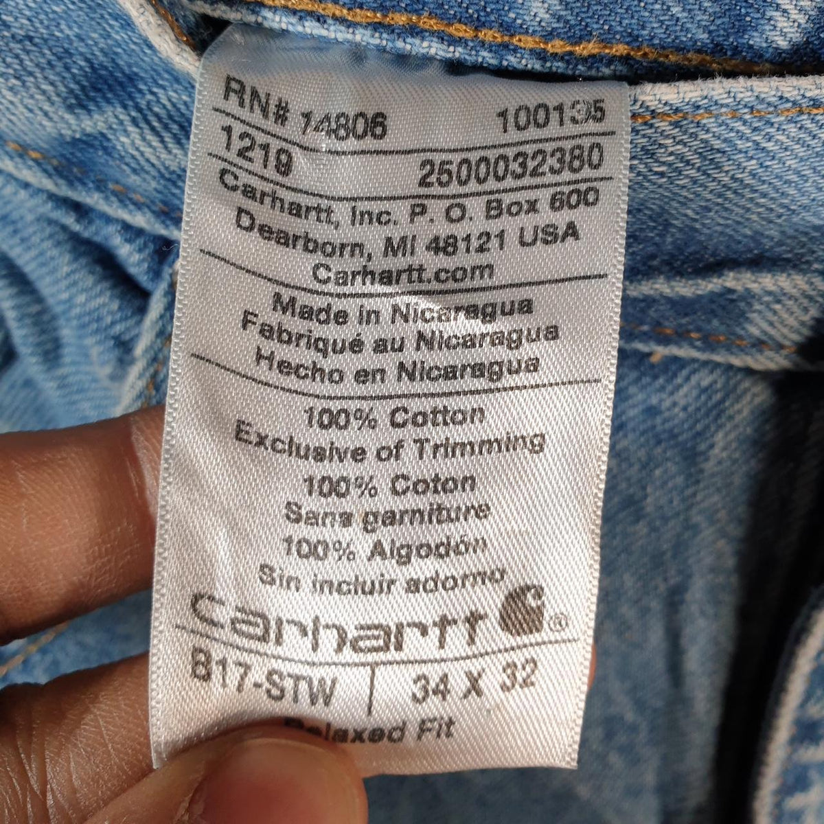 Vintage Carhartt Workwear Carpenter Jeans Mens W34 L32 Blue Denim Relaxed Fit USA