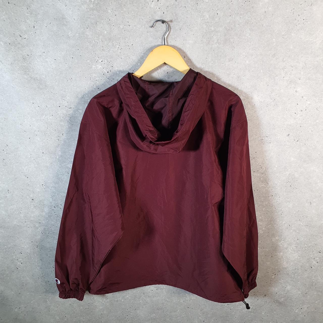 Vintage Champion Windbreaker Track Jacket Mens Medium Burgundy Logo 1/4 Zip Hoodie