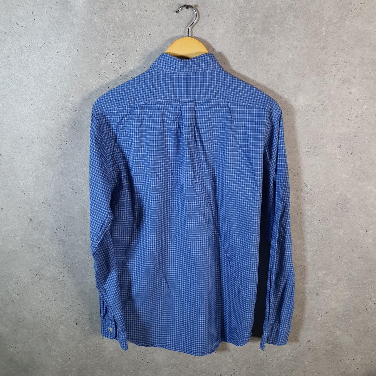 Vintage Ralph Lauren Button Down Shirt Mens Medium Blue Checkered Cotton Pony