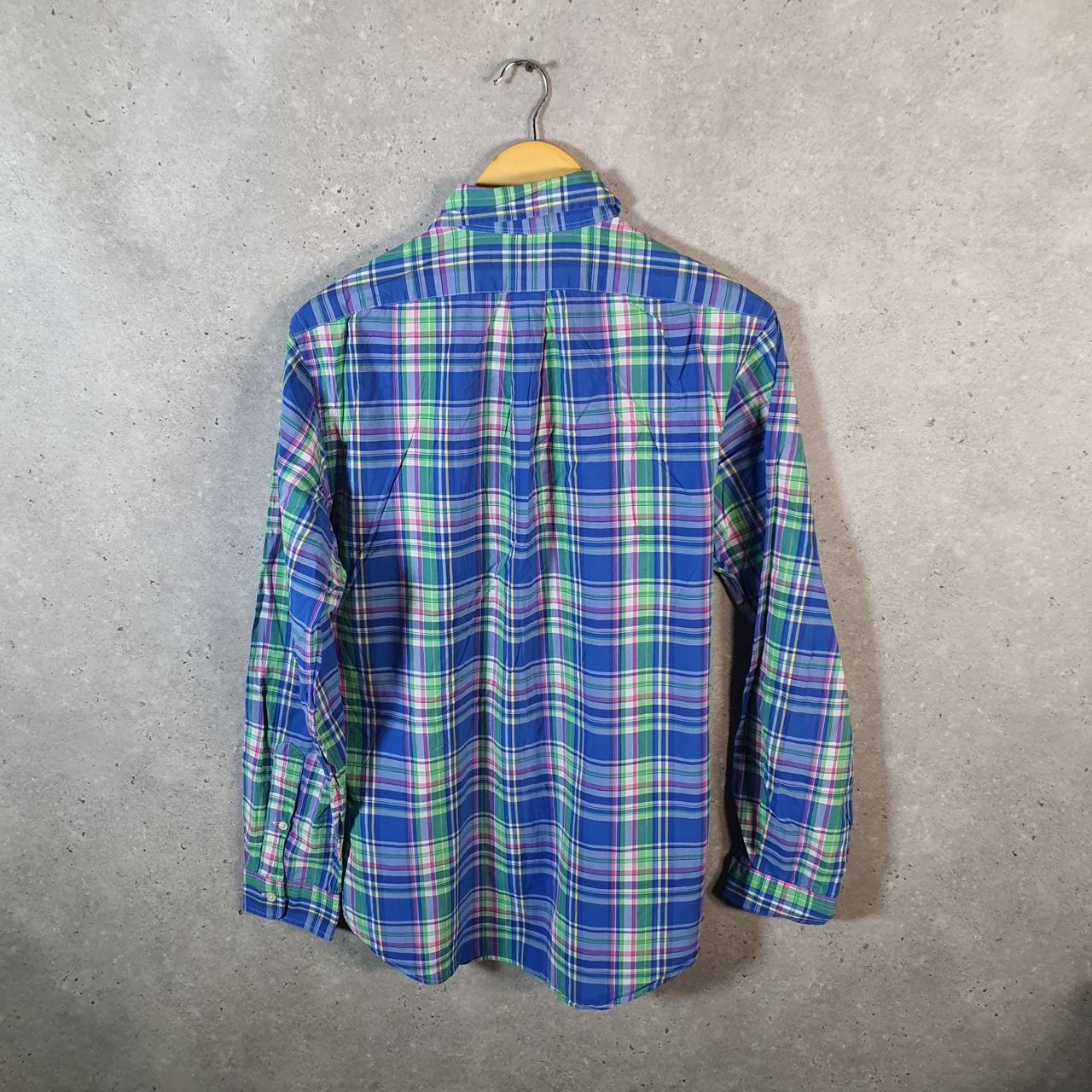 Vintage Ralph Lauren Button Down Shirt Mens Medium Blue Checkered Custom Fit Pony
