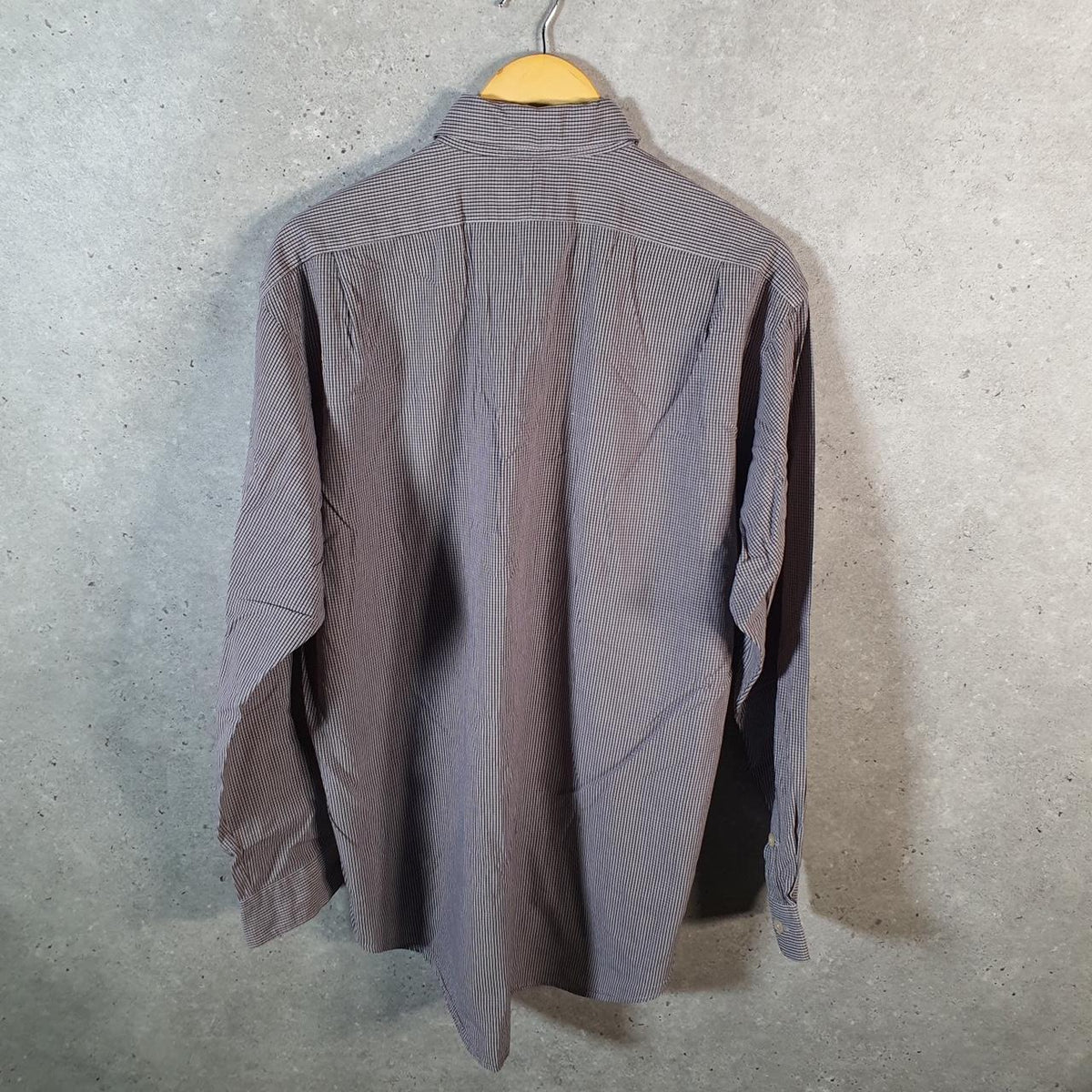 Vintage Ralph Lauren Button Down Shirt Men’s Medium Grey Crane Checkered Cotton Pony