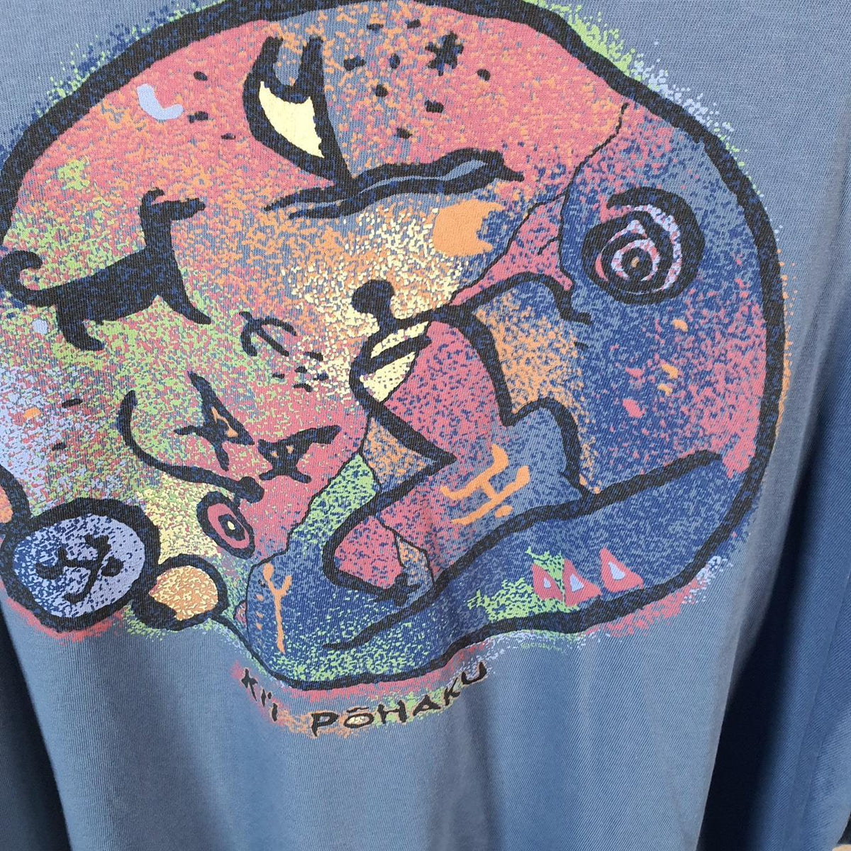 Vintage Crazy Shirts Hawaii Pohaku 90s Graphic USA Single Stitch T Shirt Men’s XL Blue C9644