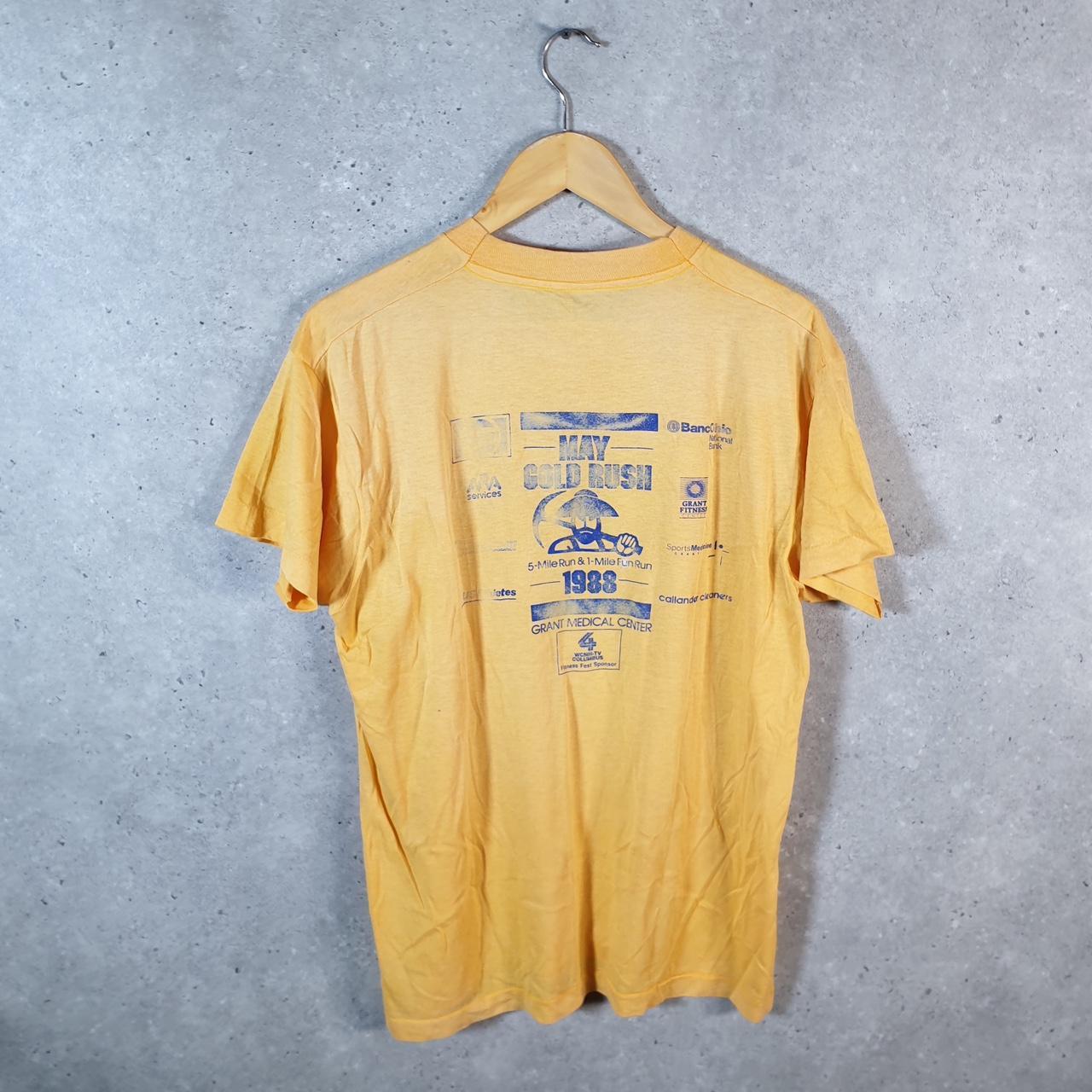 Vintage 1988 May Gold Rush Run USA Screen Stars Single Stitch T Shirt Men’s XL Yellow Big Fish Vintage