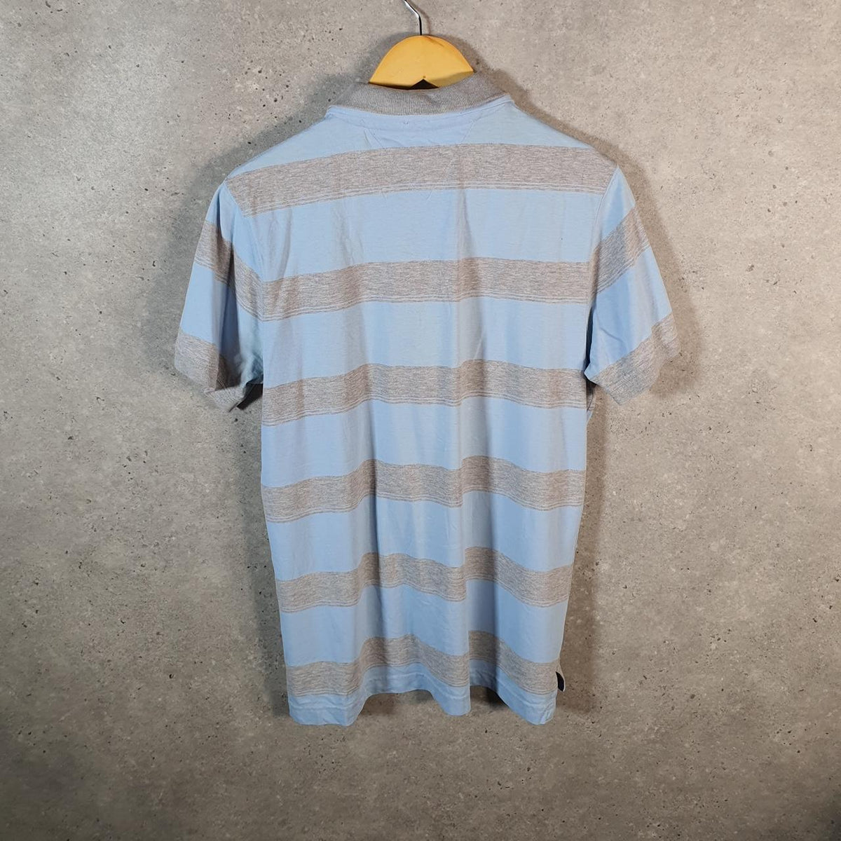 Vintage Tommy Hilfiger Polo Shirt Men’s Large Blue Striped Slim Fit Embroidered Logo C9805