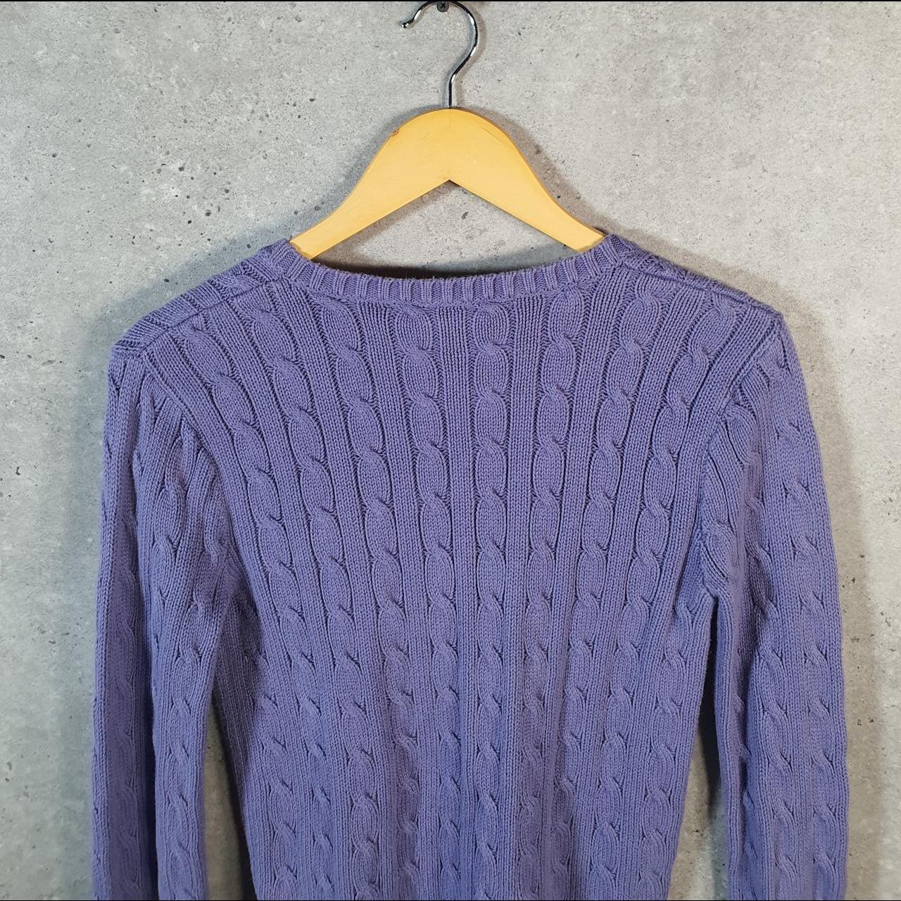 Vintage Ralph Lauren Polo Cable Knit Heavyweight Sweatshirt Womens Medium Purple Pony C8867