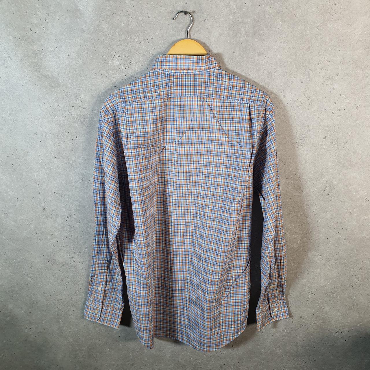 Vintage Ralph Lauren Button Down Shirt Mens Large Blue Checkered Stretch Fit Cotton Pony
