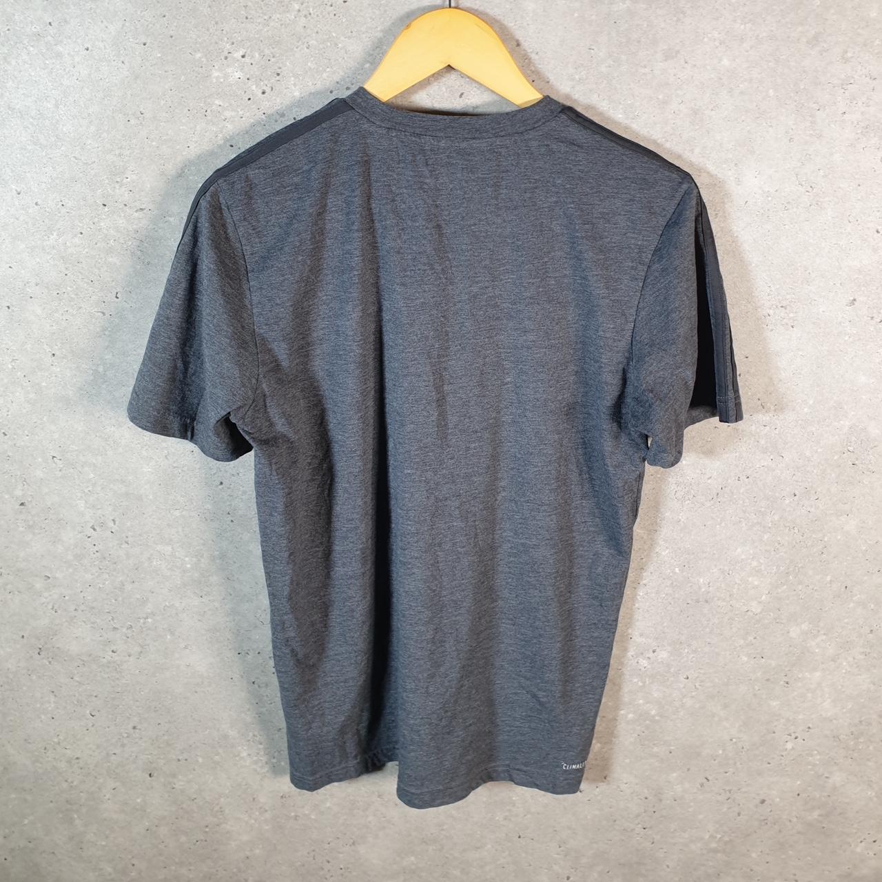 Vintage Adidas ClimaLite Spellout T Shirt Men’s Medium Grey Three Stripes Logo Athletic