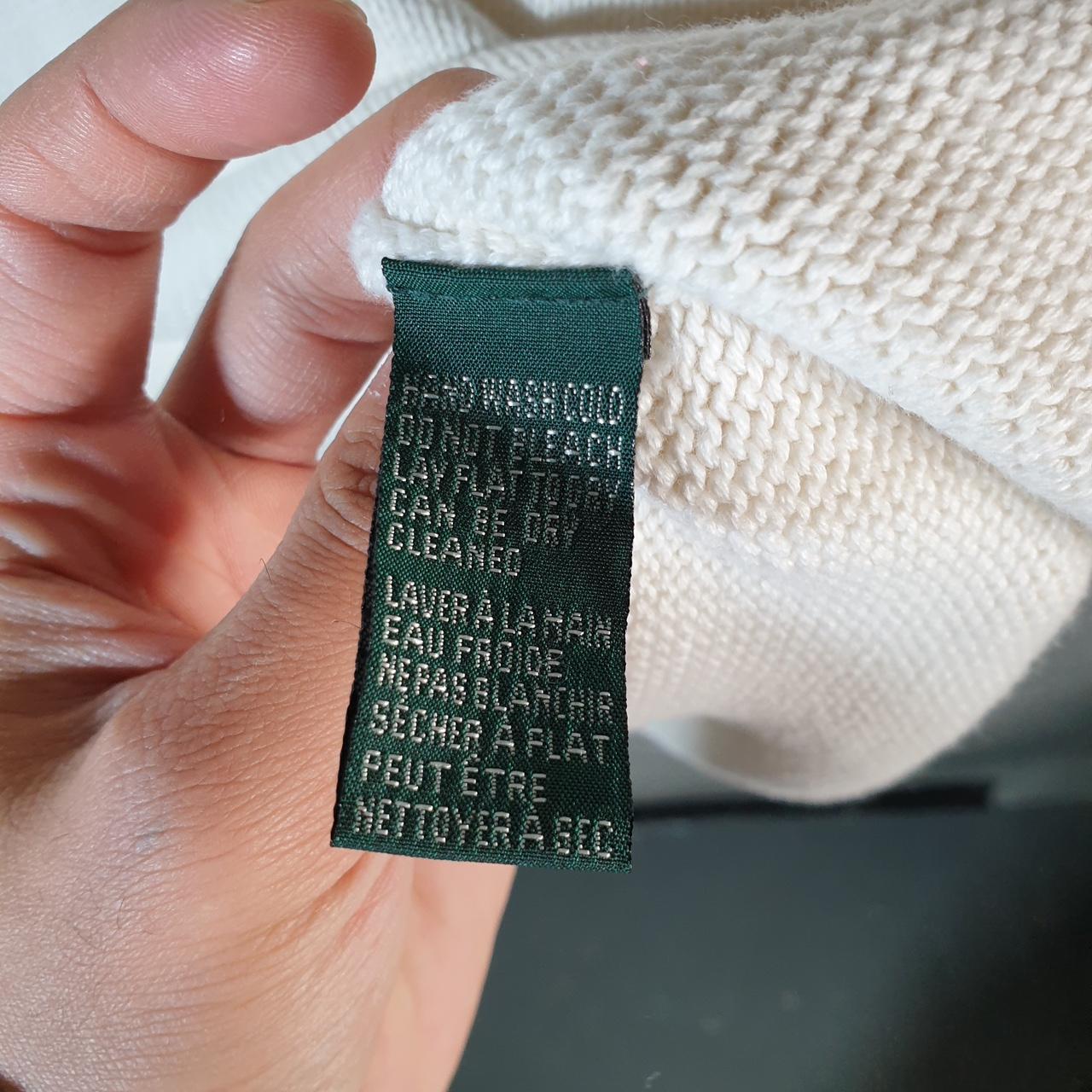 Vintage Ralph Lauren Polo Knit Sweater Womens Large Cream Striped 1/4 Button Cotton Pullover