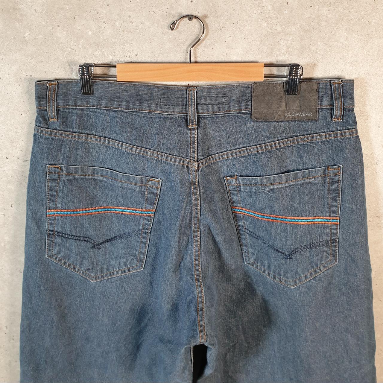 Vintage Rocawear Baggy Y2K Hip Hop Jeans Shorts Jorts Mens W38 Blue Denim USA Big Fish Vintage