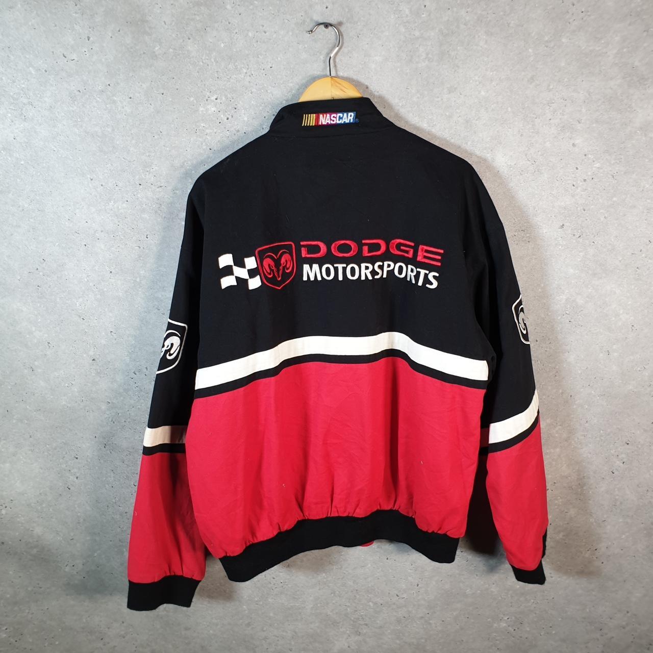 Vintage Nascar Dodge Motorsports Bomber Jacket Men’s Large Black Motorcyle Biker USA Big Fish Vintage