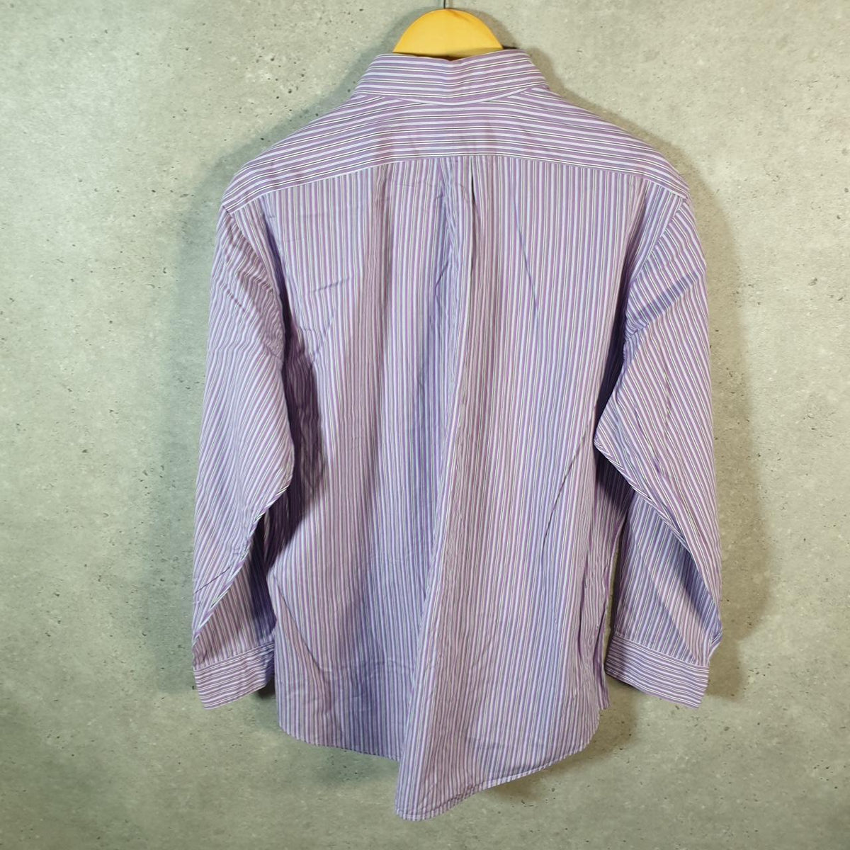 Vintage Ralph Lauren Button Down Shirt Men’s Large Purple Striped Custom Fit Cotton Pony