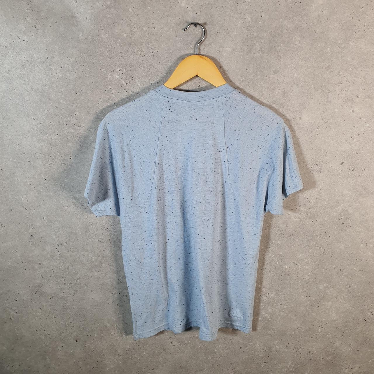 Vintage Adidas Spellout Graphic T Shirt Men’s Small Blue Three Stripes Logo