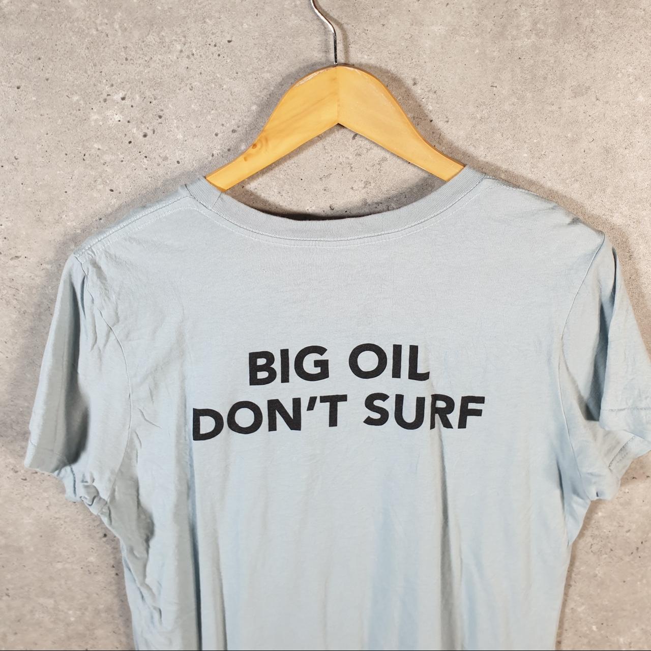 Vintage Patagonia Fish Surf Oil T Shirt Womens Large Blue Regular Fit Spellout Logo Big Fish Vintage