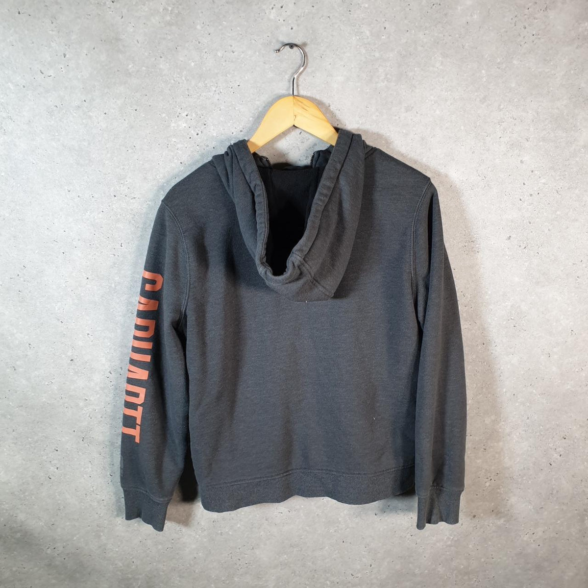 Vintage Carhartt Hoodie Womens Medium Grey Full Zip Blank Sweatshirt USA Relaxed Fit Big Fish Vintage