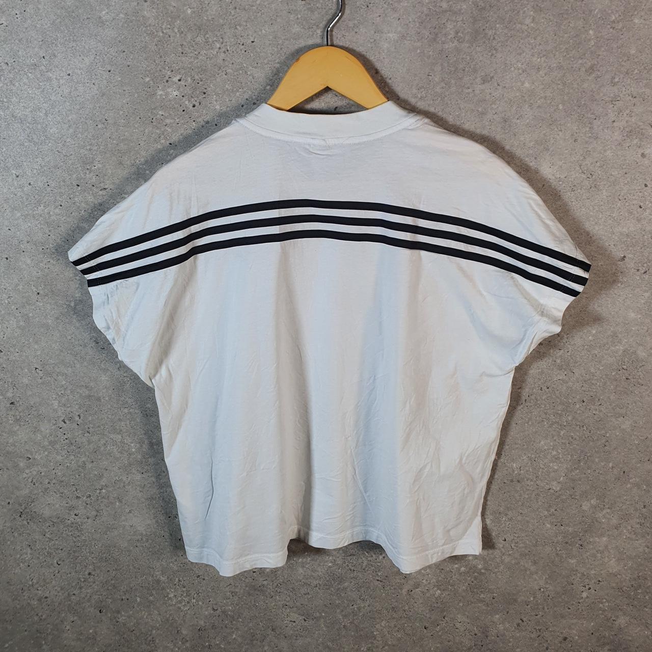 Vintage Adidas Spellout T Shirt Womens Large White Three Stripes Logo Athletic
