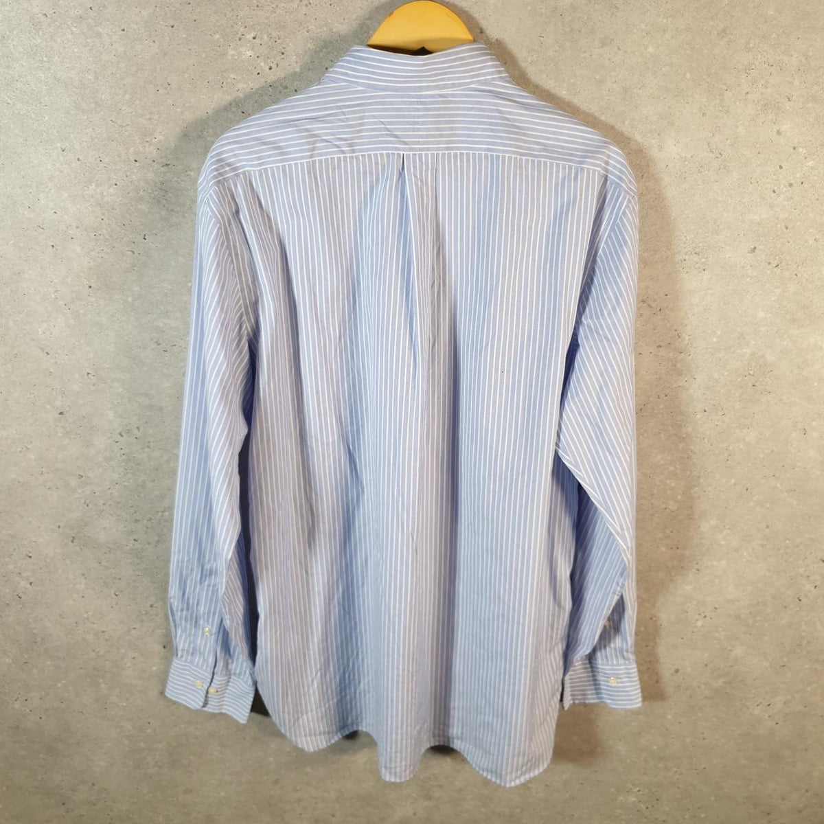 Vintage Ralph Lauren Button Down Shirt Men’s Large Blue Striped Easy Care Pony