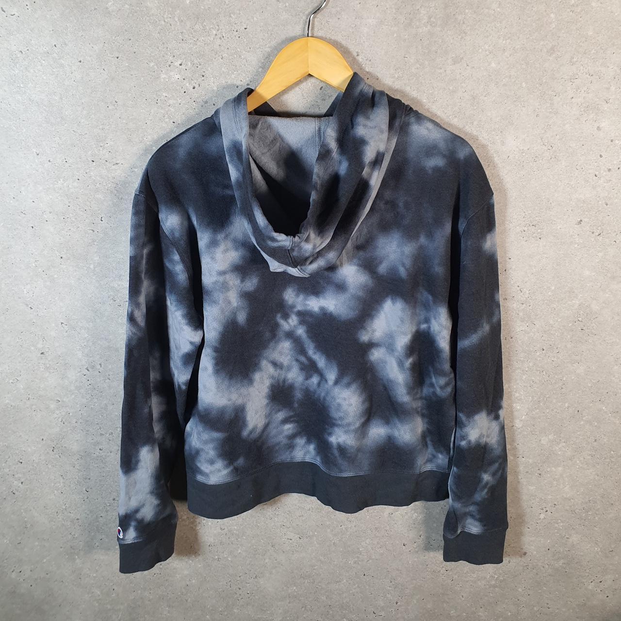 Vintage Champion Hoodie Womens Large Grey Tie Dye USA Pullover Spellout Logo