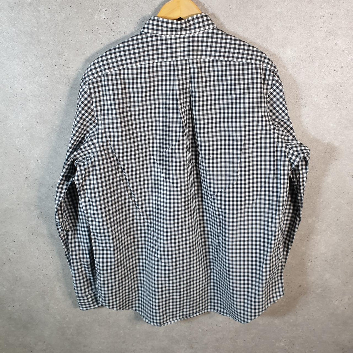 Vintage Ralph Lauren Button Down Shirt Men’s XL Grey Checkered Custom Fit Pony Cotton Big Fish Vintage