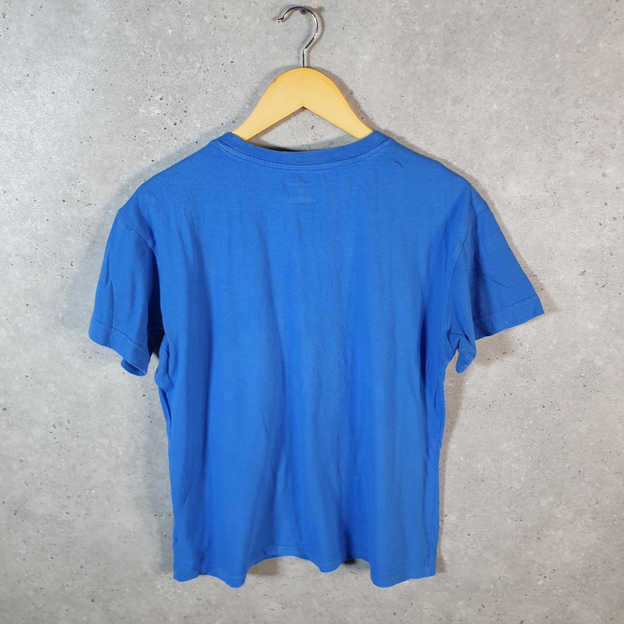 Vintage Champion Spellout Logo T Shirt Mens Small Blue USA Athletic