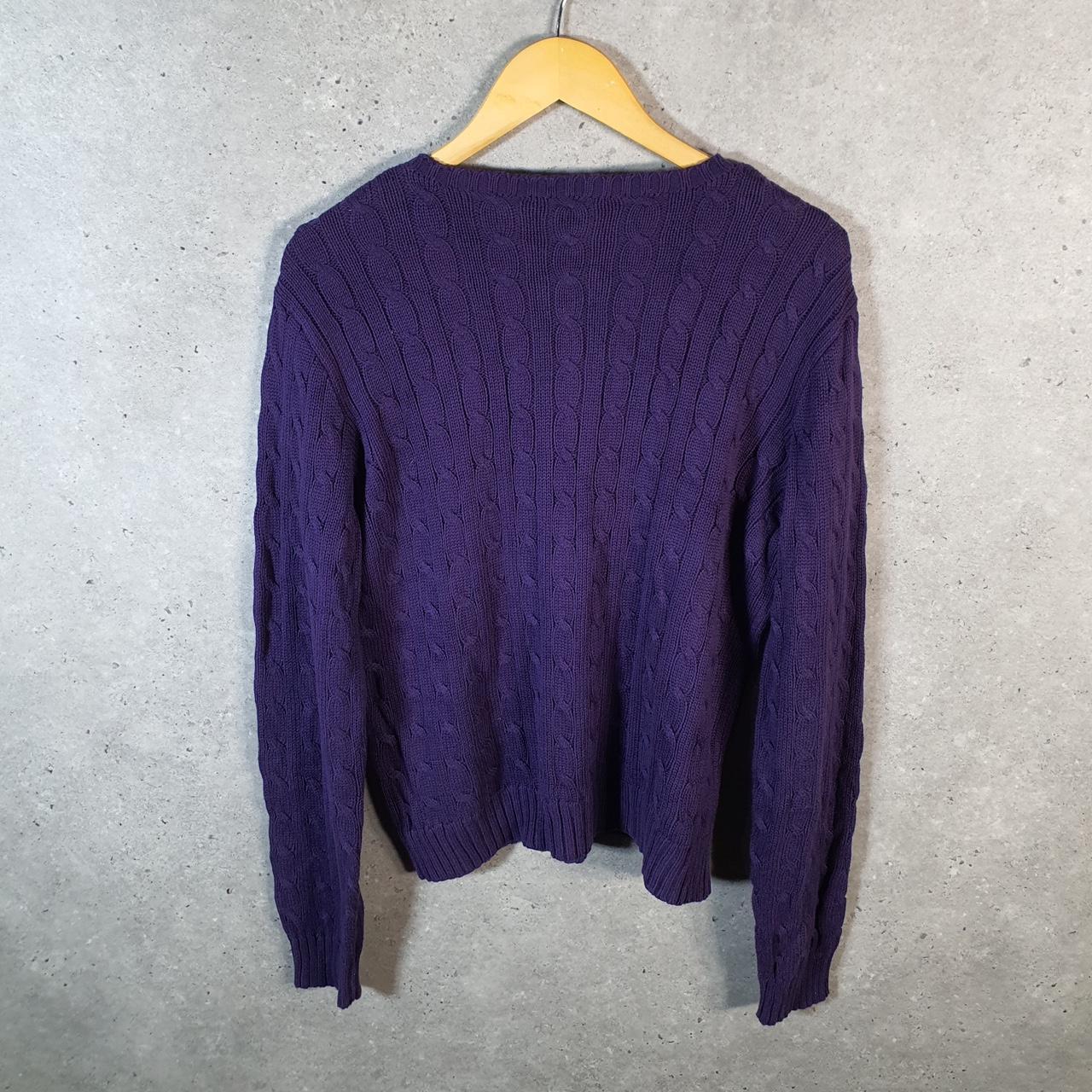 Vintage Ralph Lauren Polo Cable Knit Heavyweight Sweatshirt Womens XL Purple Pony