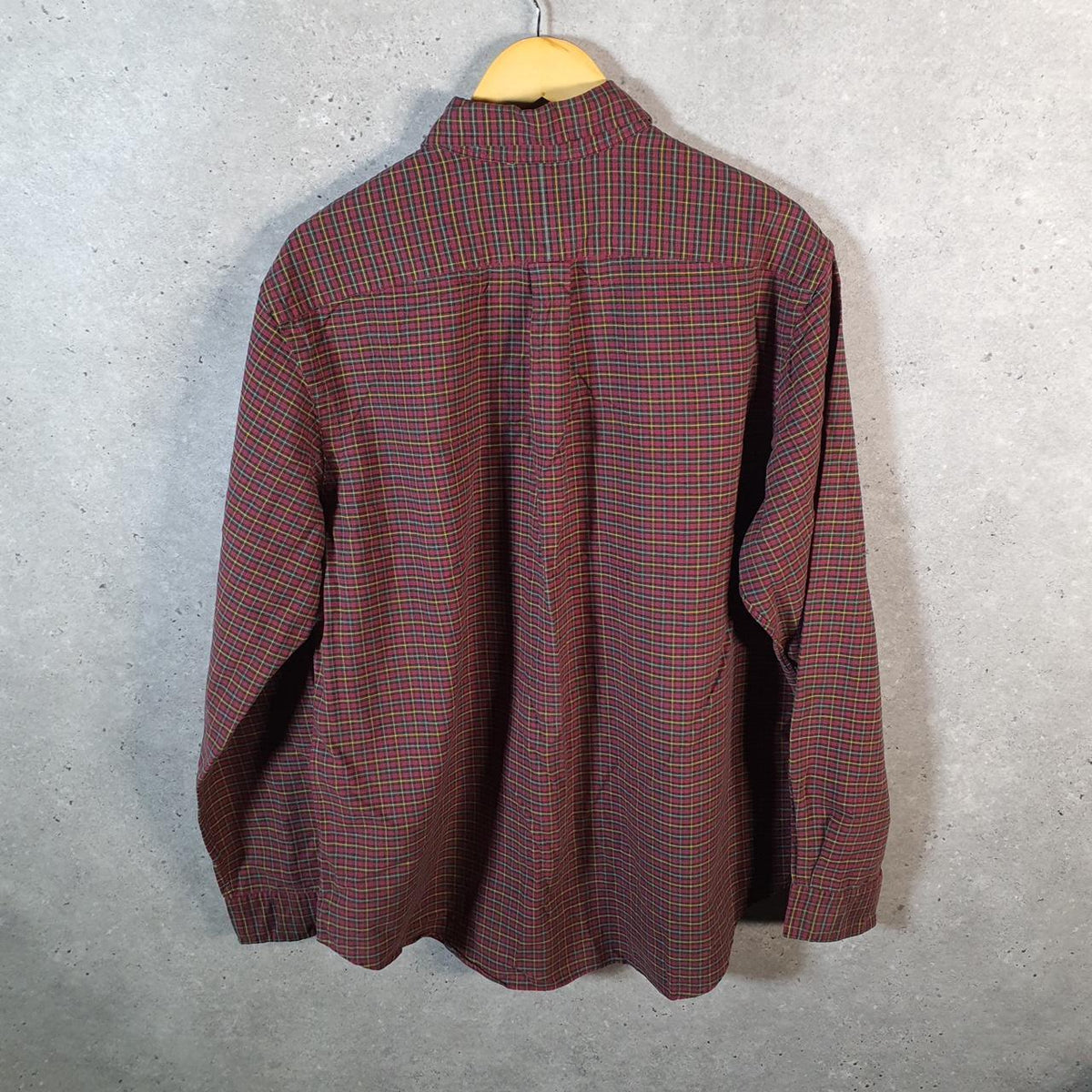 Vintage Ralph Lauren Button Down Shirt Men’s XL Burgundy Checkered Cotton Pony