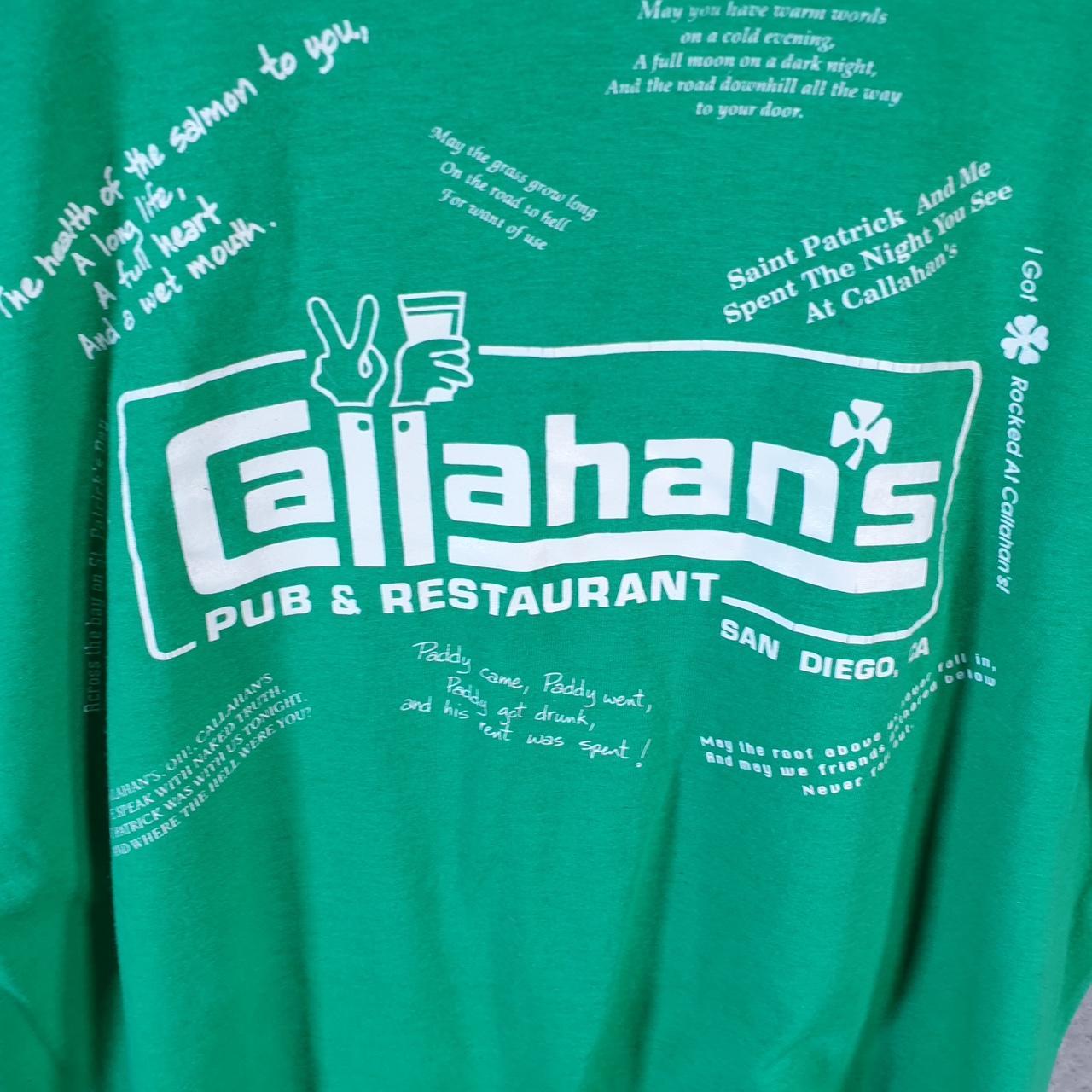 Vintage Callahans Pub San Diego California Graphic USA 90s Single Stitch T Shirt Men’s Medium Green C8803
