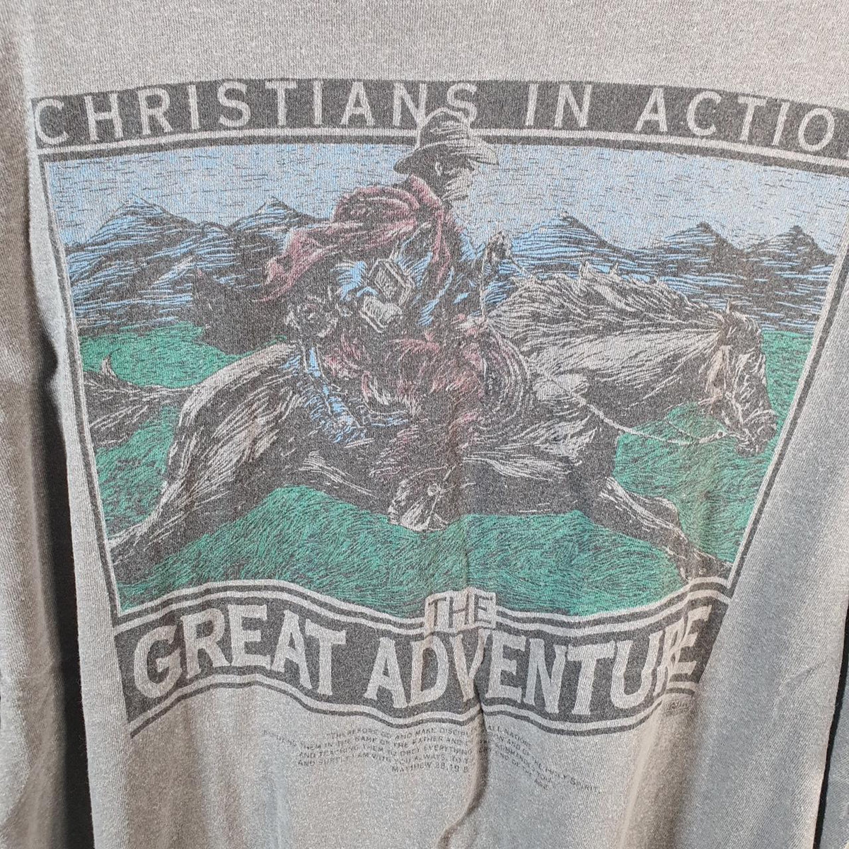 Vintage Delta Christian’s in Action Great Adventure 90s USA Single Stitch T Shirt Men’s XL Grey