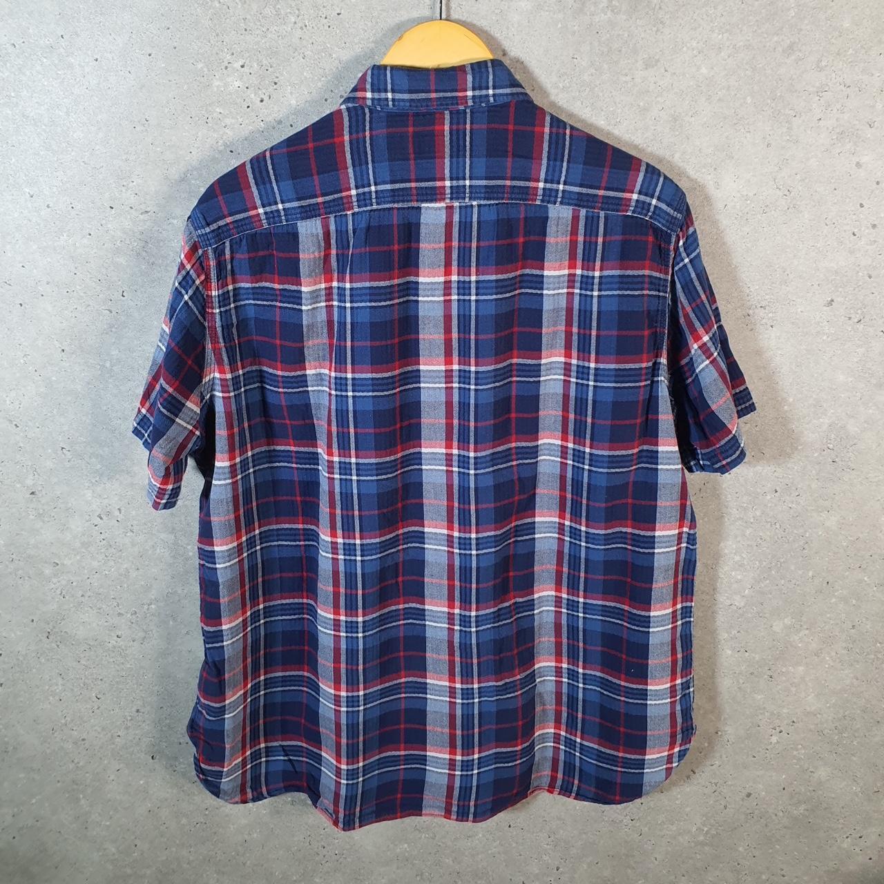 Vintage Ralph Lauren Button Down Shirt Men’s Large Blue Checkered Cotton Stretch Pocket