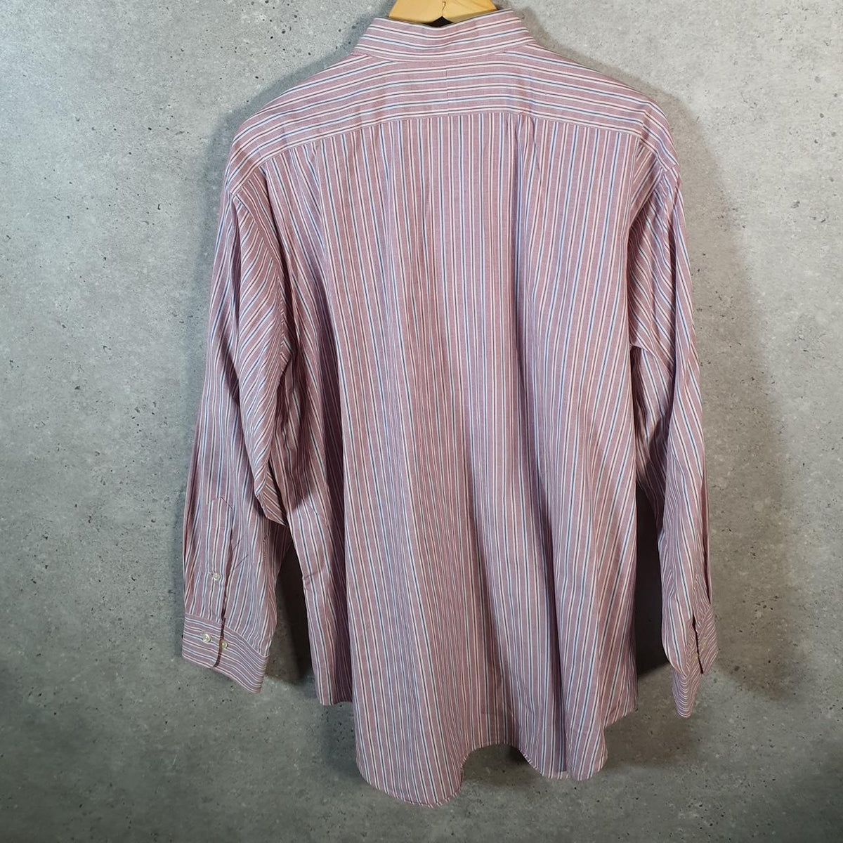 Vintage Ralph Lauren Button Down Shirt Men’s Large Pink Striped Andrew Fit Pony Big Fish Vintage