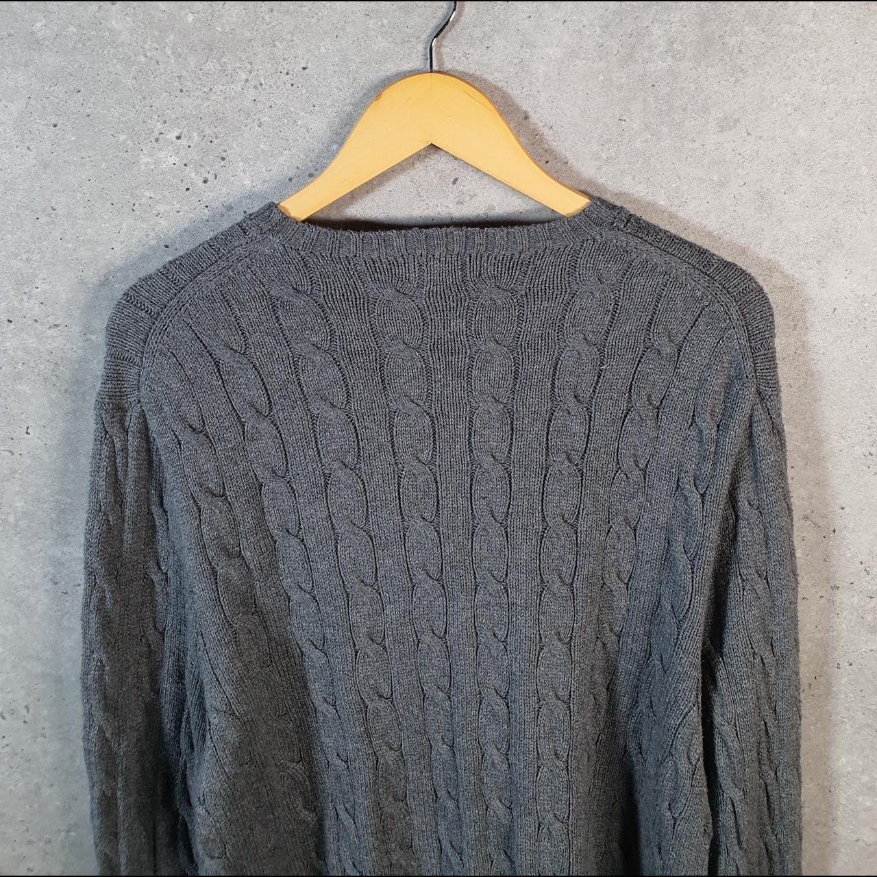 Vintage Ralph Lauren Polo Cable Knit Heavyweight Sweatshirt Womens Large Grey Pony C8855