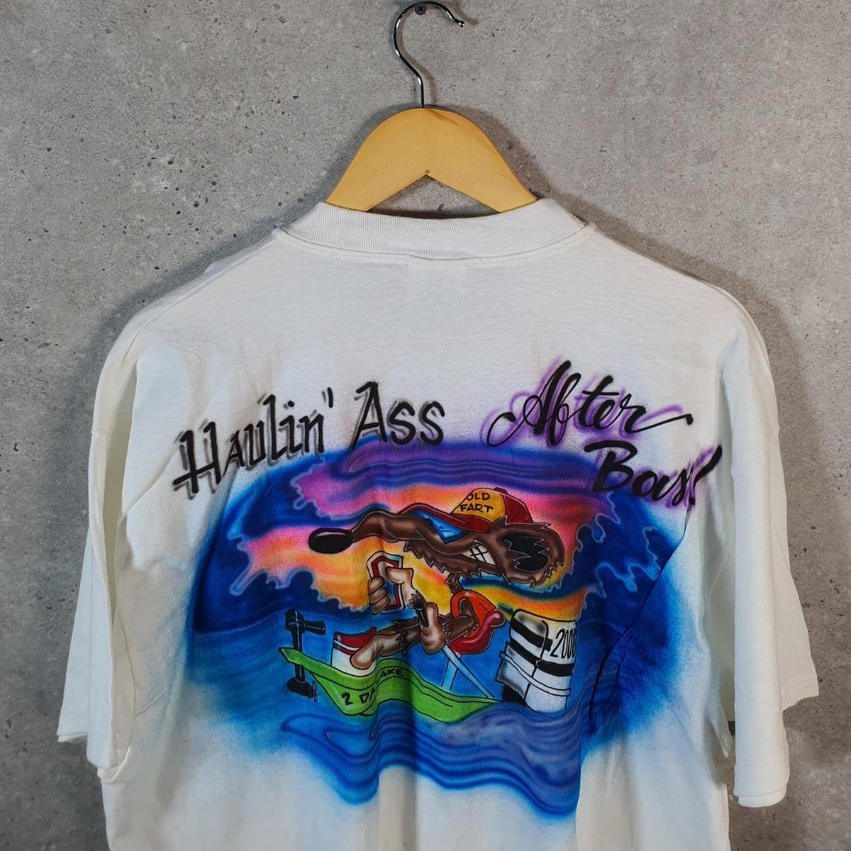 Vintage Hanes Beefy Hauling Ass After Bass USA 90s Single Stitch T Shirt Men’s XL White C9256