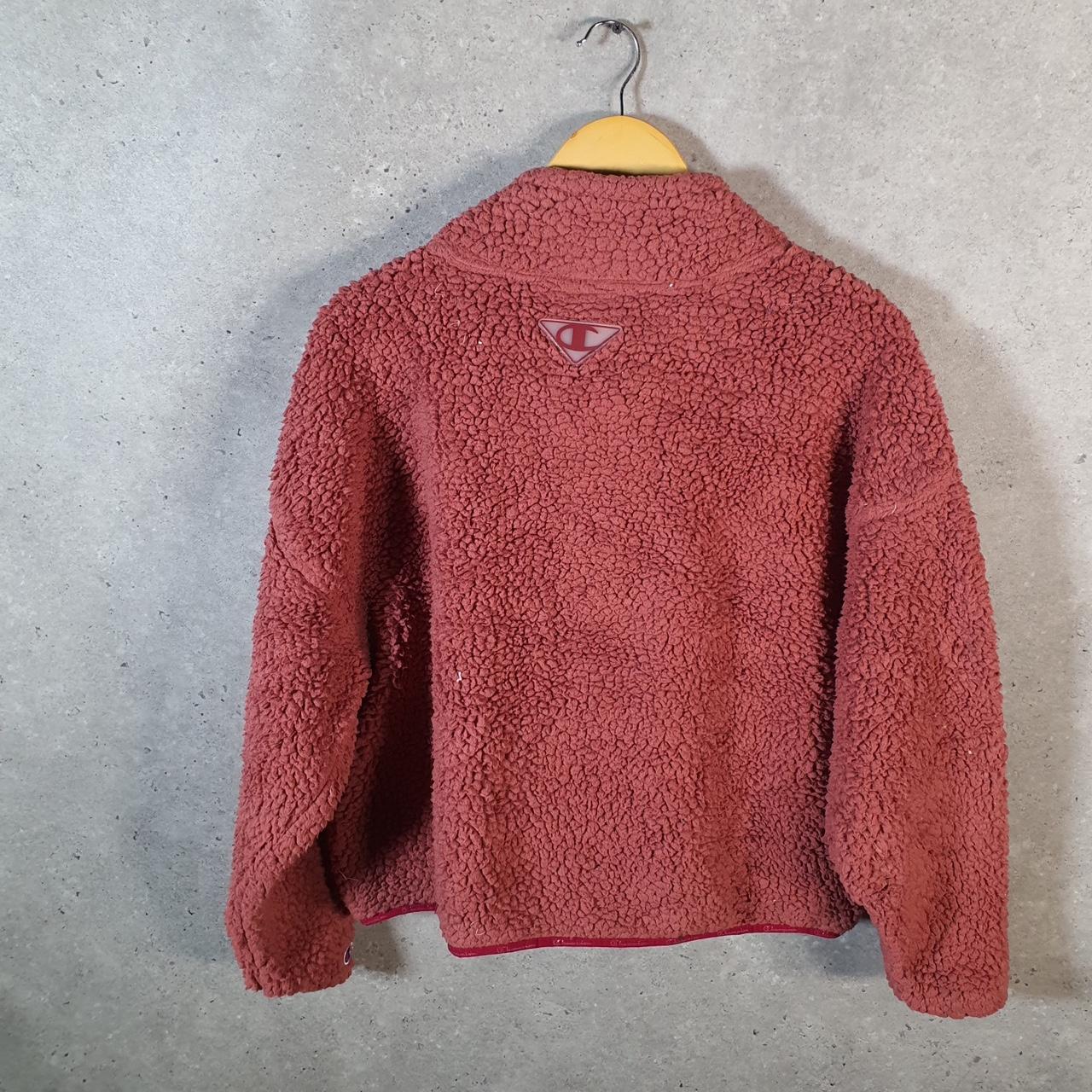 Vintage Champion 1/4 Zip Fleece Sweatshirt Womens Large Pink Teddy Pullover Logo