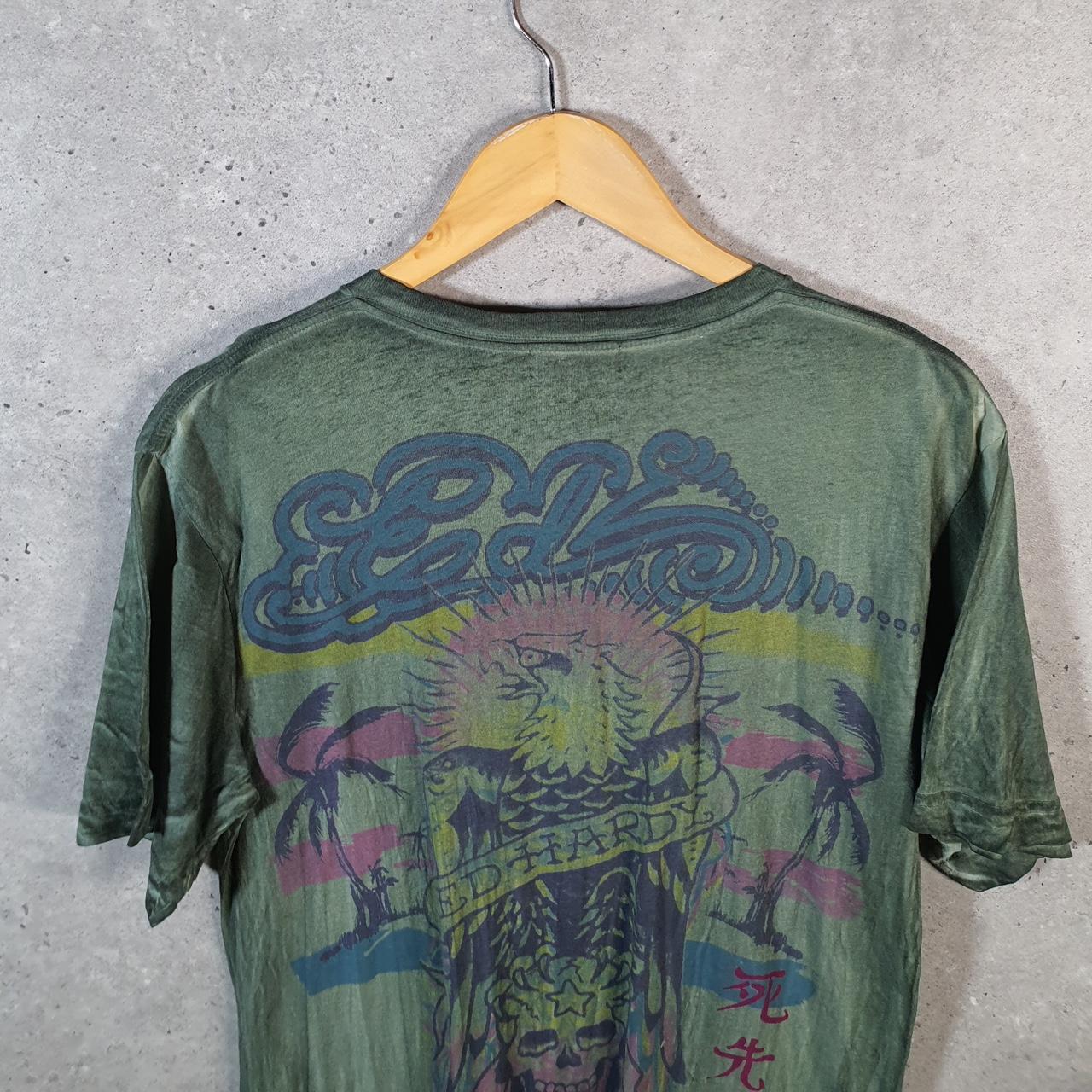 Vintage Ed Hardy T Shirt Men’s Medium Green Christian Audigier Love Heart Graphic Skull Y2K Big Fish Vintage