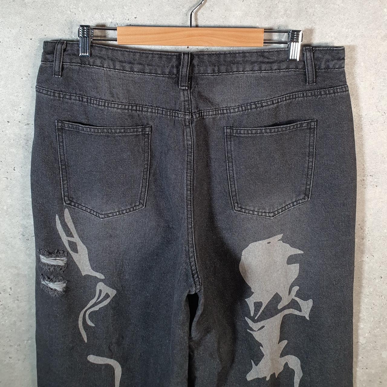 Shein Curvy Graphic Y2K Hip Hop Jeans Womens XL Grey Denim USA Big Fish Vintage