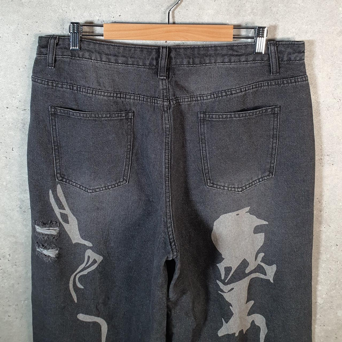 Shein Curvy Graphic Y2K Hip Hop Jeans Womens XL Grey Denim USA Big Fish Vintage