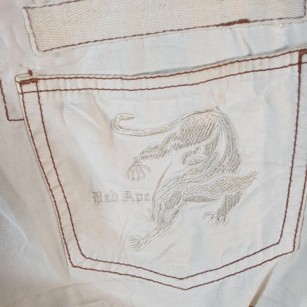 Vintage Red Ape Baggy Y2K Hip Hop Jeans Shorts Jorts Mens W36 Beige Denim USA Big Fish Vintage