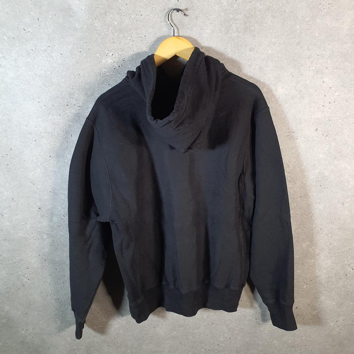 Vintage Champion Reverse Weave Spellout Hoodie Men’s Medium Black Pullover Embroidered