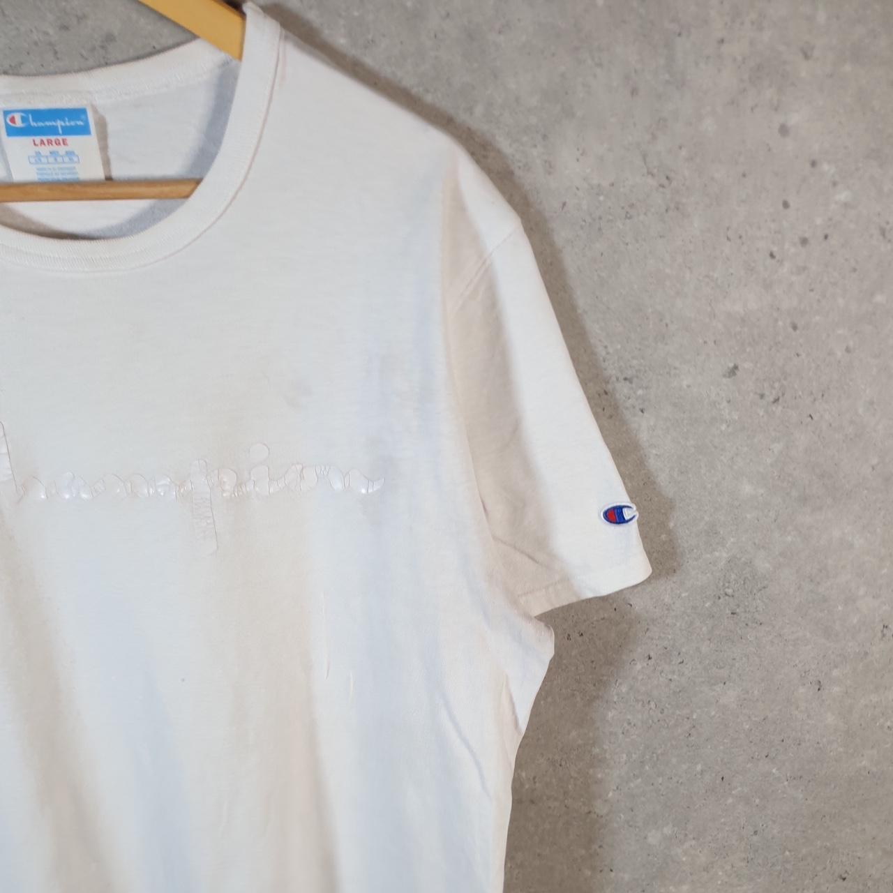 Vintage Champion Spellout Embroidered T Shirt Men’s Large White Casual Blank Athletic