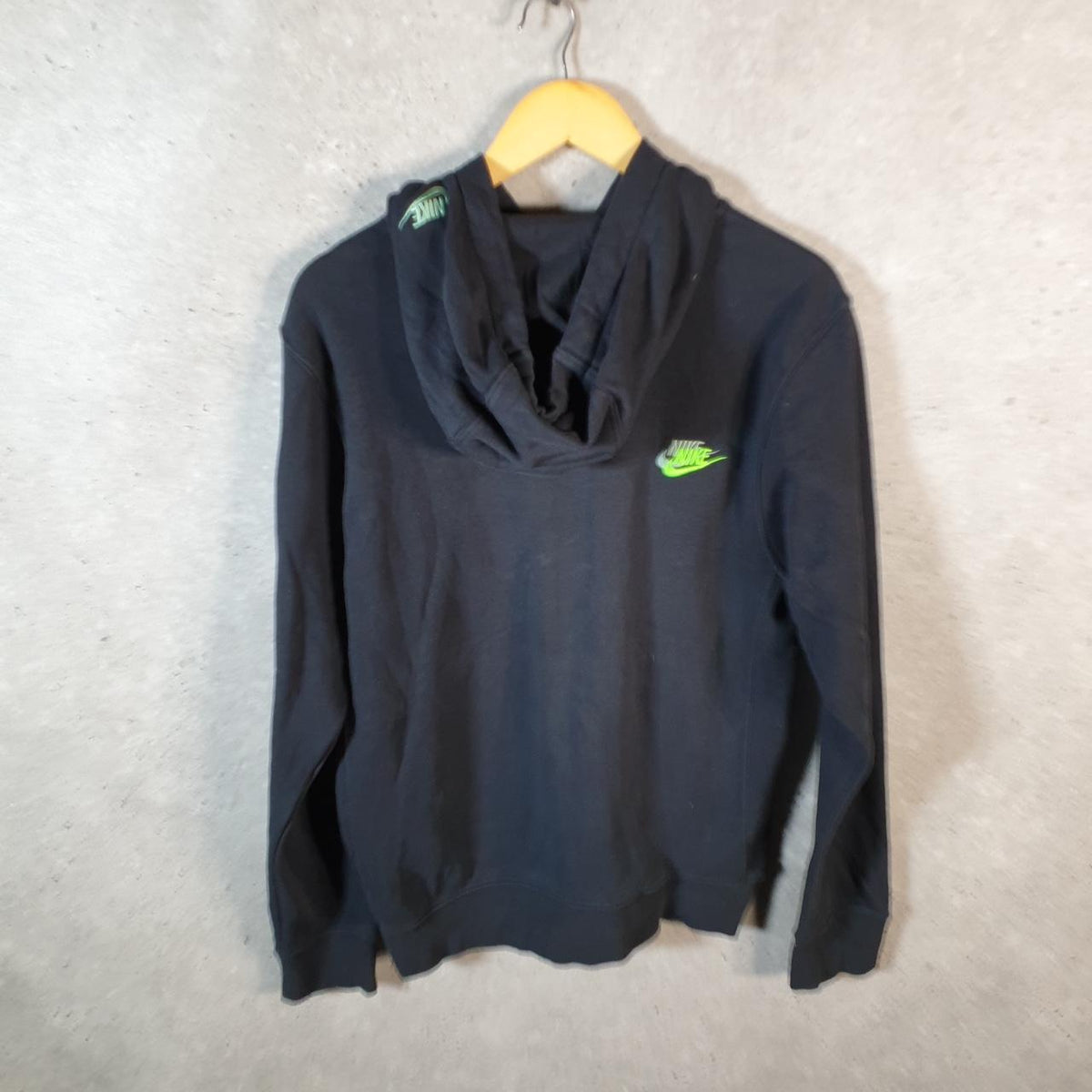 Vintage Nike Club Embroidered AOP Hoodie Men’s Small Black Swoosh Y2K Pullover