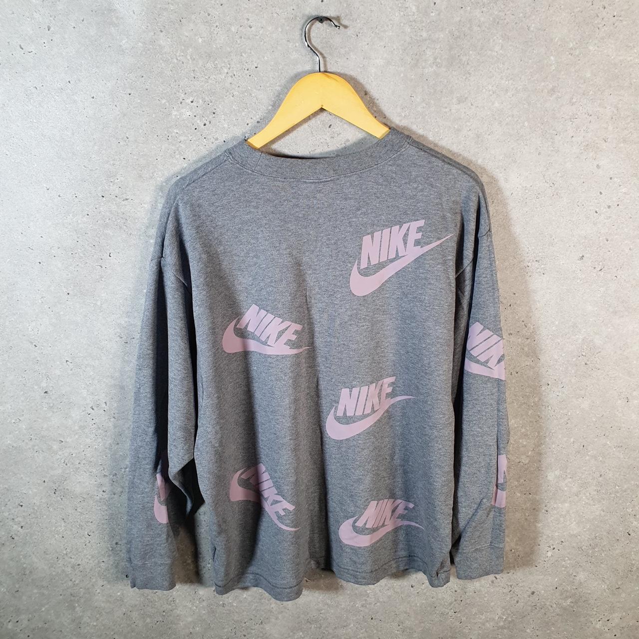 Vintage Nike All Over Print Sweatshirt Mens Small Grey AOP Swoosh Logo