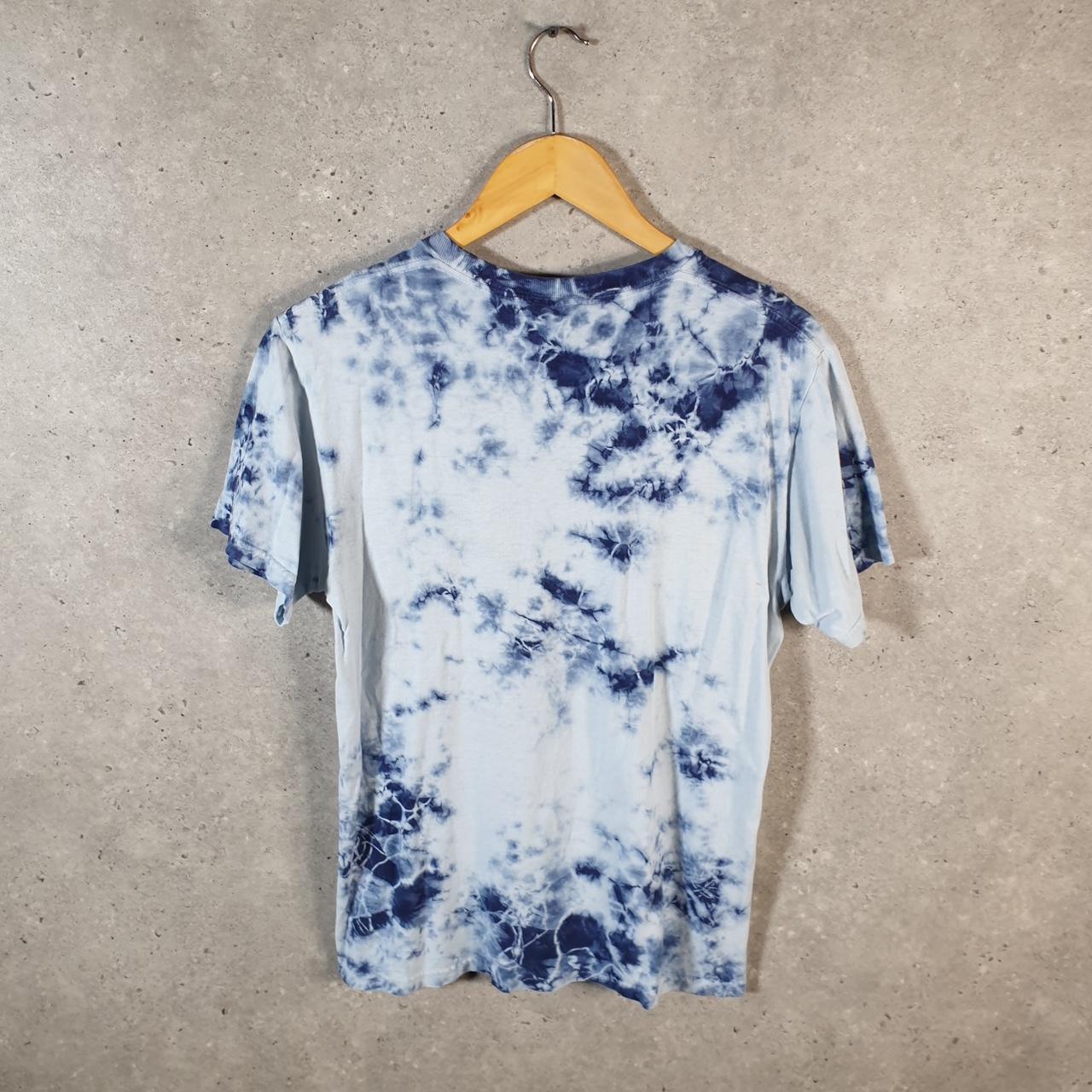 Vintage Stussy Spellout Tie Dye Printed T Shirt Men’s Small Blue Graphic Short Sleeve Big Fish Vintage