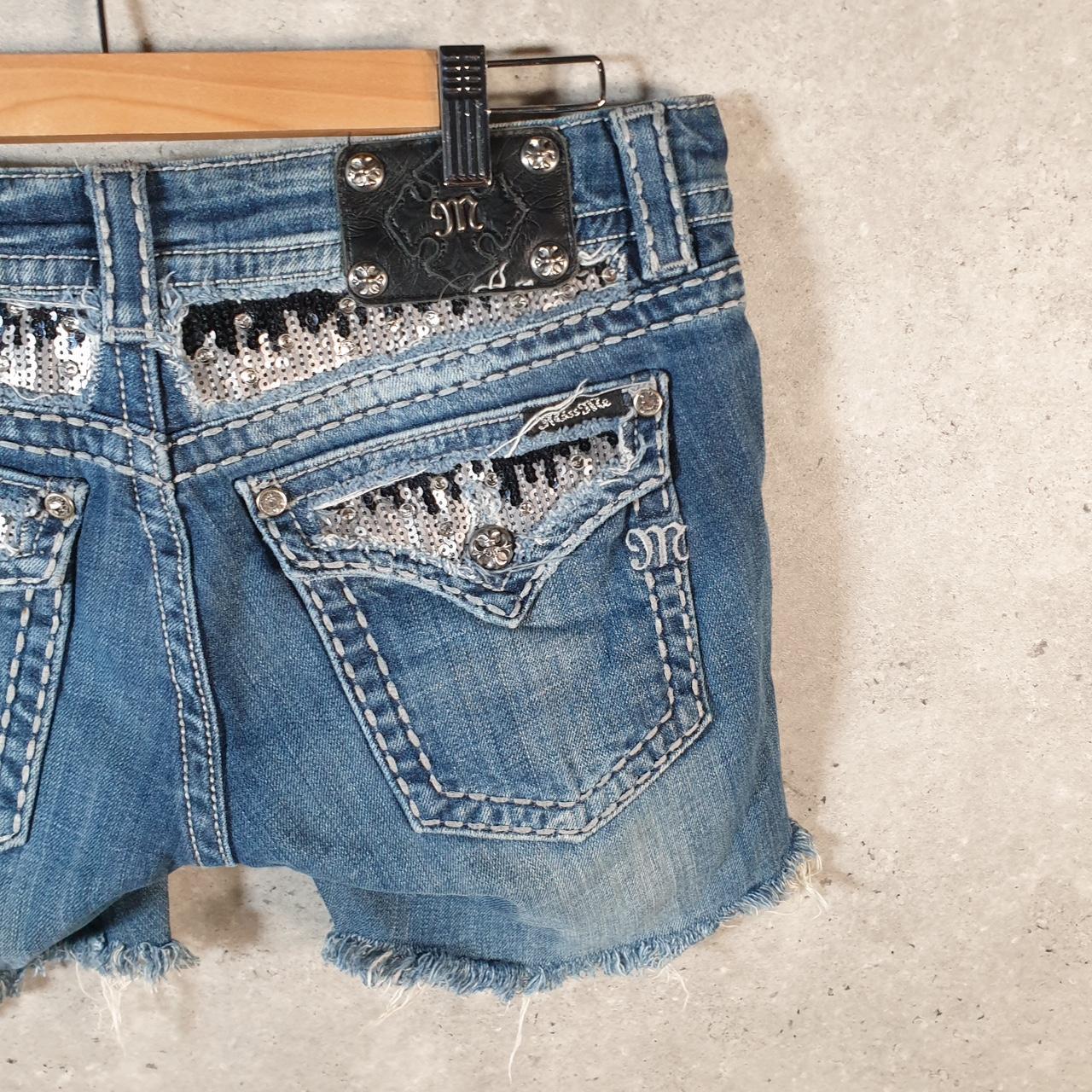 Vintage Miss Me Baggy Y2K Hip Hop Jeans Shorts Jorts Womens W30 Blue Denim Low Rise